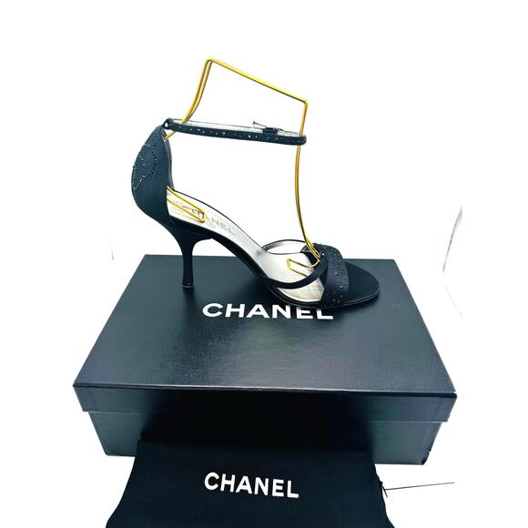 Chanel Embellished Classic Black Satin Strappy Sandals size 39.5 - Picture 11 of 11
